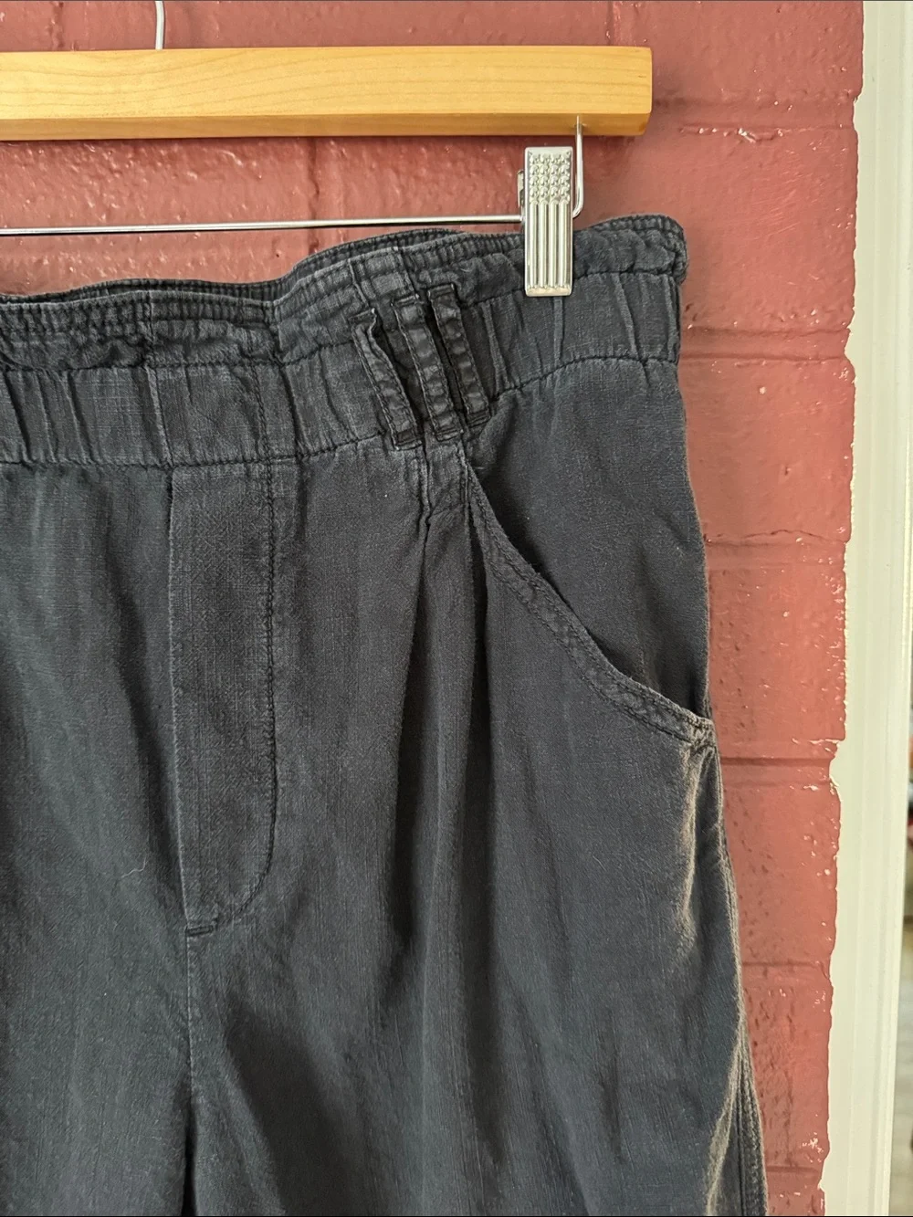 Anthropologie High Waist Tapered Leg Trousers 100% Cotton Faded Black Size Small